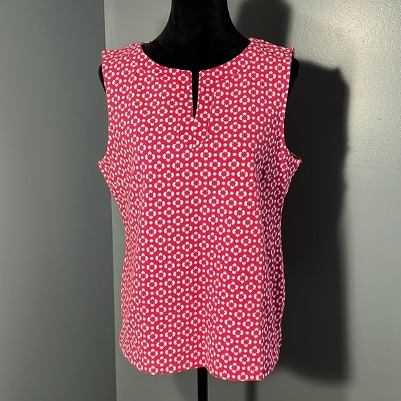 Talbots Large Pink White Flower Geo Print Sleeveless Ottoman Shell Tank Top NWT - Picture 1 of 7